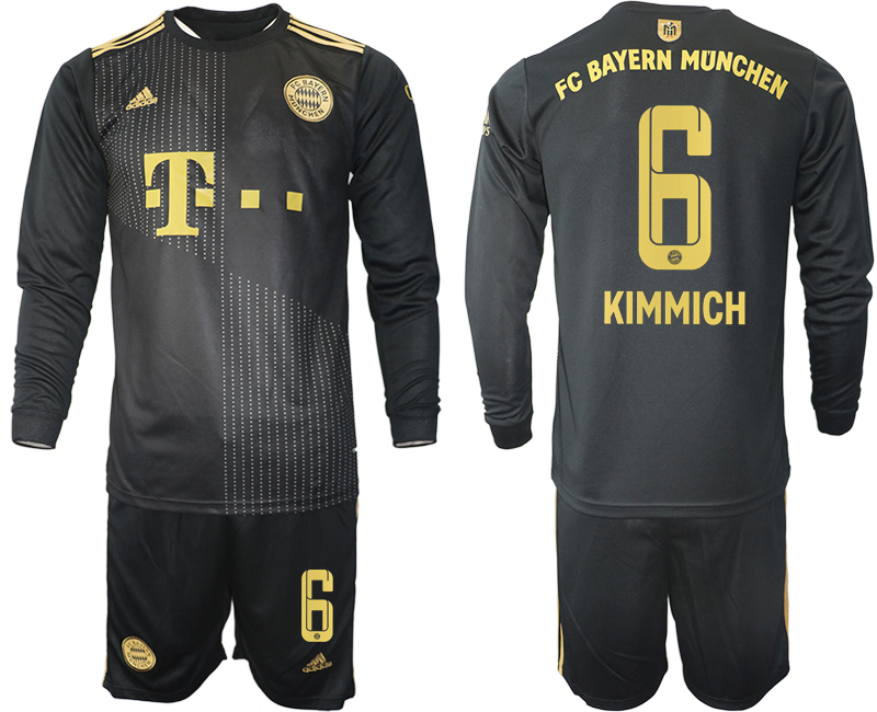 Men 2021-2022 Club Bayern Munich away black Long Sleeve #6 Soccer Jersey